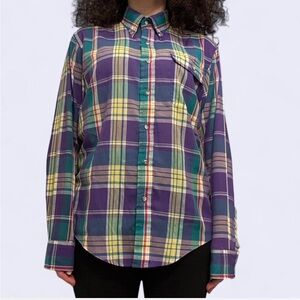 Robinsons Vintage Bold Purple & Teal Plaid Button Down Shirt